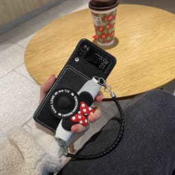Ốp Samsung Z Flip 3 - ZFlip 3 - ZFlip3 - Flip3 5G dạng ví giả camera hình mickey kèm 2 dây đeo cá tính dễ thương 4