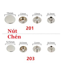 Nút bấm kim loại bấm áo khoác, đồ da, quần jean Hợp kim Không gỉ Nhiều màu Size 10,13,15,17mm Bịch 20bộ Phụ liệu may mặc 3