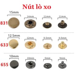 Nút bấm kim loại bấm áo khoác, đồ da, quần jean Hợp kim Không gỉ Nhiều màu Size 10,13,15,17mm Bịch 20bộ Phụ liệu may mặc 2