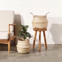 Giỏ cói trồng cây, đựng quần áo/decor tự nhiên kính phi 35cm 5