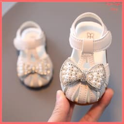 Dép sandal cao cấp tập đi trẻ em phối nơ phong cách vintage chống vấp cho bé gái [A10] 3