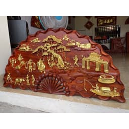 Tranh Quạt Đồng Quê Gỗ Hương Dát Vàng Đài Loan Cao Cấp 3