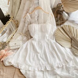 Đầm nữ trắng hai dây cúp ngực dáng xoè - Đầm nữ 2 dây bèo nhún - Đầm hotgirl đũi nhấn ngực 1