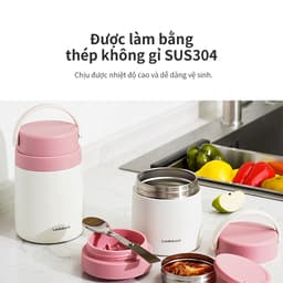 Hộp cơm giữ nhiệt LocknLock LHC8042 700ml - Hàng chính hãng, 2 ngăn kèm muỗng inox - JoyMall 3