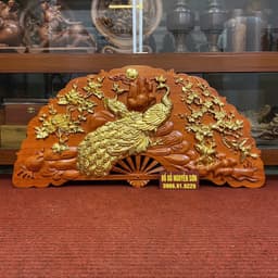 Tranh Quạt Phu Thê Viên Mãn Gỗ Hương Liền Khối 4