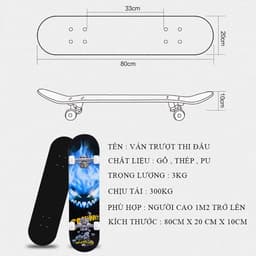 Ván trượt Skateboard mặt nhám, trượt ván, ván trượt thể thao gỗ ép 8 lớp chắc chắn. 5