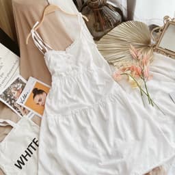 [Xả kho nghỉ bán] Đầm nữ trắng maxi hai dây dáng dài hoạ tiết hoa cúc Đầm 2 dây trắng xô basic đi biển Đầm nữ hoa cú 9