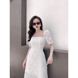[Xả kho nghỉ bán] Đầm nữ ren trắng voan thêu dự tiệc - Váy ren thiết kế lông vũ ôm body dáng dài 2 lớp 2