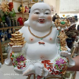 [Hàng Cao Cấp] Tượng Phật Di Lạc, Phật Di Lạc Ngồi Áo Gấm Cầm Thoi Vàng Và Gậy Như Ý Tài Lộc 7