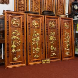 Bộ tranh tứ quý" vinh hoa phú quý" gỗ hương dát vàng kích thước 37*107,dày 4cm 3