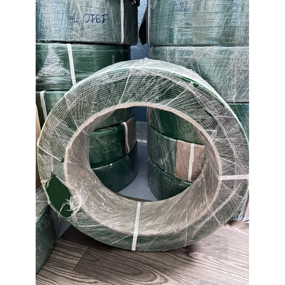 Dây đai nhựa PET bản rộng 16mm, 19mm dày 1mm Cuộn 20kg Màu xanh lá