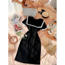 Đầm đen cổ thủy thủ viền ren trắng - Đầm nữ midi đen dáng dài 1