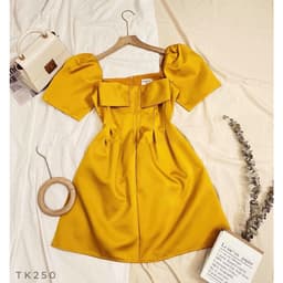 [Xả kho nghỉ bán] Đầm nữ dữ tiệc tay bồng nơ ngực thanh lịch - Váy xòe phối nơ 3M - Đầm nơ thiết kế 6