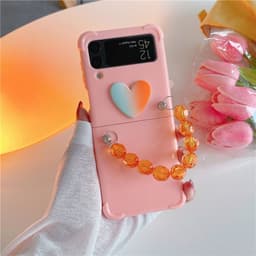 Ốp silicon Samsung Z Flip 3 - ZFlip 3 - ZFlip3 - Flip3 5G charm tim ombre kèm dây hạt pha dễ thương 4