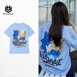 Áo Thun Tay Lỡ HY KOREA Phom Rộng Unisex nam nữ 45-80kg Bear Candle TLLC44 2