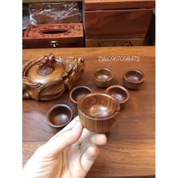 Bộ Ấm Chén Trạm Rồng Gỗ Hương Đá Quai Vòi Liền Khối 1