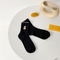 Tất Nữ Trắng Cổ Cao In Hình Gấu Cute Xinh Xắn Vải Cotton Co Giãn Phong Cách Hàn Quốc 9