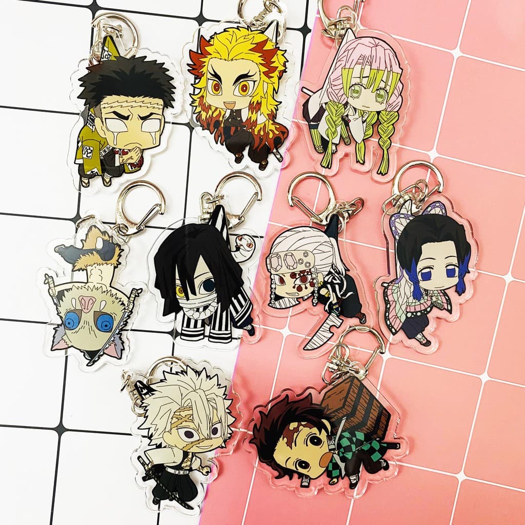 (mua 1 tặng 1) ( Mica trong acrylic trụ cột ) Móc khóa Kimetsu no Yaiba Thanh gươm diệt quỷ ver treo người