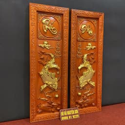 Tranh Gỗ Lý Ngư Vọng Nguyệt " Phúc Đức" 6