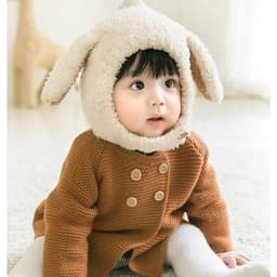 Mũ Lông Cừu Tai Thỏ Trùm Đầu Cho Bé Trai, Bé Gái 1-4Y Siêu Xinh, Chất Len Mềm Mịn Giữ Ấm Tốt 2