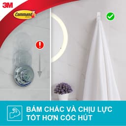Móc dán tường chống thấm nước Command 3M vỉ 2 cái cỡ vừa chịu lực 1.3kg - 2.2kg, Móc dán tường chịu lực siêu bền 6