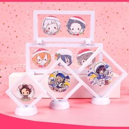 (mua 1 tặng 1) Khung nhựa đựng móc khóa bảo vệ móc khóa có giá kê hai màu trắng đen anime chibi mô hình 2