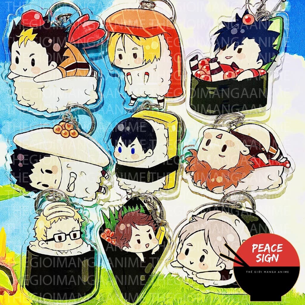 (mua 1 tặng 1) ( Mica trong acrylic ) Móc khóa xinh xắn in hình HAIKYUU!! VUA BÓNG CHUYỀN ver MIẾNG SUSHI anime chibi