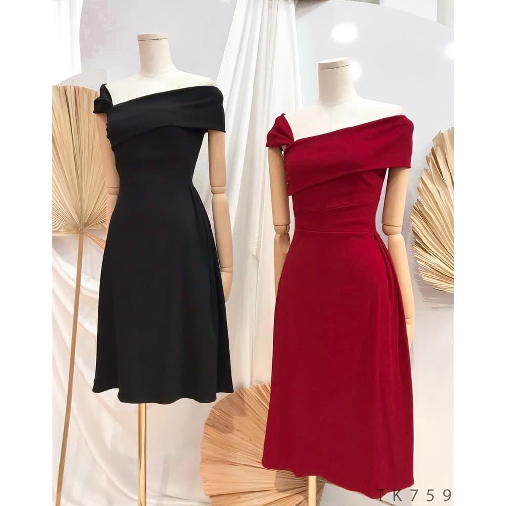 [Xả kho nghỉ bán] Đầm Nữ Dáng Dài Thun Lệch Vai - Váy Dự Tiệc Nữ  Vai [Hàng Thiết Kế Lahoute]