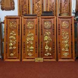 Bộ tranh tứ quý" vinh hoa phú quý" gỗ hương dát vàng kích thước 37*107,dày 4cm 1