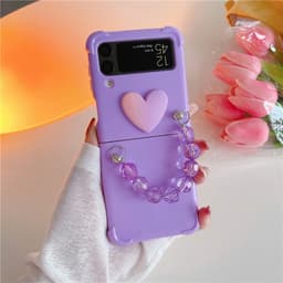 Ốp silicon Samsung Z Flip 3 - ZFlip 3 - ZFlip3 - Flip3 5G charm tim ombre kèm dây hạt pha dễ thương 3