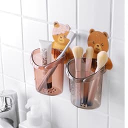 Cốc Dán Tường Hình Gấu JYoohome Để Bàn Chải Đánh Răng Hình Gấu Có Lỗ Thoát Nước Tiện Lợi 4