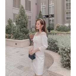 Đầm nữ trắng dự tiệc phối ren - Váy nữ trắng thiết kế tay lỡ - Đầm kaki nữ ren 6