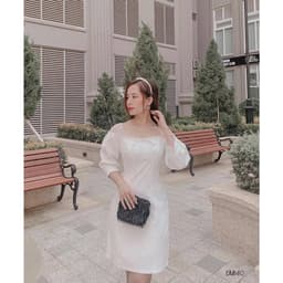 Đầm nữ trắng dự tiệc phối ren - Váy nữ trắng thiết kế tay lỡ - Đầm kaki nữ ren 9