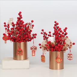 Nhánh 7 hạt mai đỏ đào đông phụ kiện chụp ảnh và trang trí Tết 1