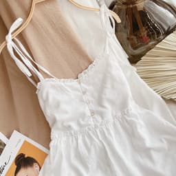 [Xả kho nghỉ bán] Đầm nữ trắng maxi hai dây dáng dài hoạ tiết hoa cúc Đầm 2 dây trắng xô basic đi biển Đầm nữ hoa cú 5