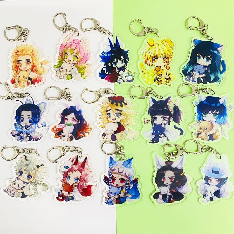 (mua 1 tặng 1) ( Mica ) Móc khóa KIMETSU NO YAIBA THANH GƯƠM DIỆT QUỶ ver TAI THÚ dễ thương anime chibi