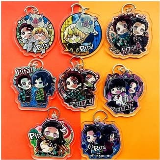 (Mica trong acrylic) (V2) Móc khóa Kimetsu no Yaiba Thanh gươm diệt quỷ ver Pita! couple in hình anime chibi