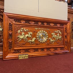 Tranh Đồng Hồ bát mã , gỗ hương đỏ ,dát vàng loại1 cao cấp 5
