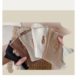 Tất Nữ Trắng Cổ Cao In Hình Gấu Cute Xinh Xắn Vải Cotton Co Giãn Phong Cách Hàn Quốc 2