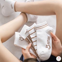 SET 5 Tất cổ ngắn nữ Hình Mặt cười chất liệu cotton thoáng khí 8
