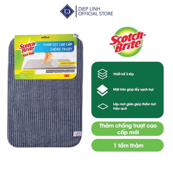 Thảm chống trượt cao cấp Scotch Brite 3M 40x60cm đa năng, lấy bụi hiệu quả, thấm hút nước tốt, nhanh khô