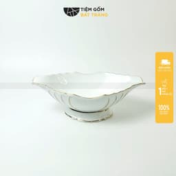 Bát Thuyền Bát Đĩa Đựng Gà Cúng Nguyên Con Gốm Sứ Bát Tràng Cao Cấp Màu Trắng Và Kẻ Vàng 3