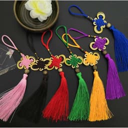 (COMBO 5) Dây Treo Đồng Tâm Kết Viền Vàng May Mắn Kèm Tua Rua Cổ Trang - Phụ Kiện Phong Thủy Bình An Trang Trí Tết 3