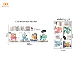 Decan dán tường 3d cho bé khủng long học bài trang trí phòng ngủ tủ quần áo 8