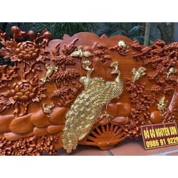Tranh quạt phu thê viên mãn-gỗ hương đỏ dát vàng cao cấp 6