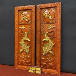 Tranh Gỗ Lý Ngư Vọng Nguyệt " Phúc Đức" 2
