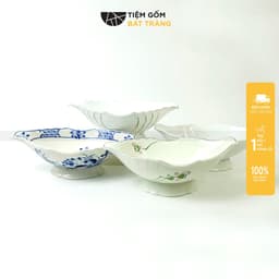 Bát Thuyền Bát Đĩa Đựng Gà Cúng Nguyên Con Gốm Sứ Bát Tràng Cao Cấp Màu Trắng Và Kẻ Vàng 1