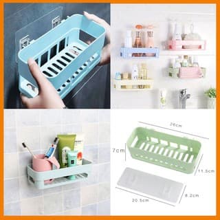 Khay Dán Tường - Kệ Đựng Đồ Nhà Tắm Chữ Nhật Để Bàn Chải , Dầu Gội Không Khoan Đục Siêu Dính Chắc Tiện Lợi