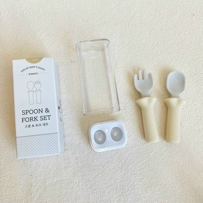 Sét thìa dĩa silicon Bluemama cho bé ăn dặm nội địa Hàn Quốc