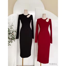 Đầm Nữ Body Khoét Vai Dáng Dài - Váy Thun Gân Bó Eo Hở Vai [Hàng Thiết Kế Lahoute] 1